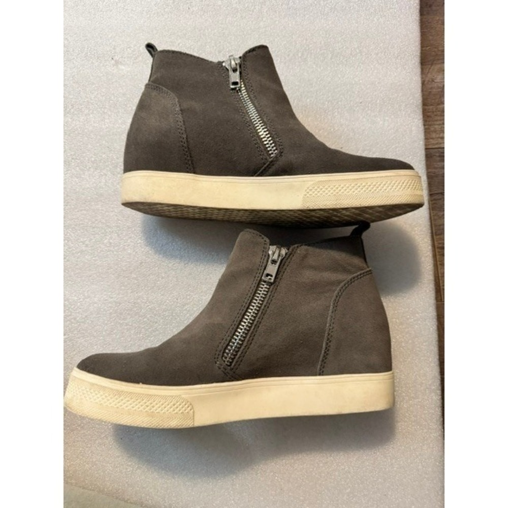 Dr. Scholls Wedgie Leather Wedge Sneaker Booties Grey Ankle Boots Mens Size 8.5 - Picture 1 of 10